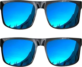 2 Pack XL Polarized Big Wide Frame Sports Driving Sunglasses (Blue Mirror Lens)