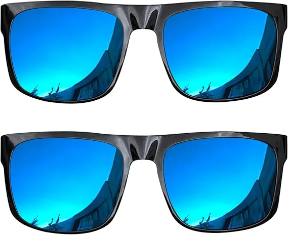 2 Pack XL Polarized Big Wide Frame Sports Driving Sunglasses (Blue Mirror Lens)