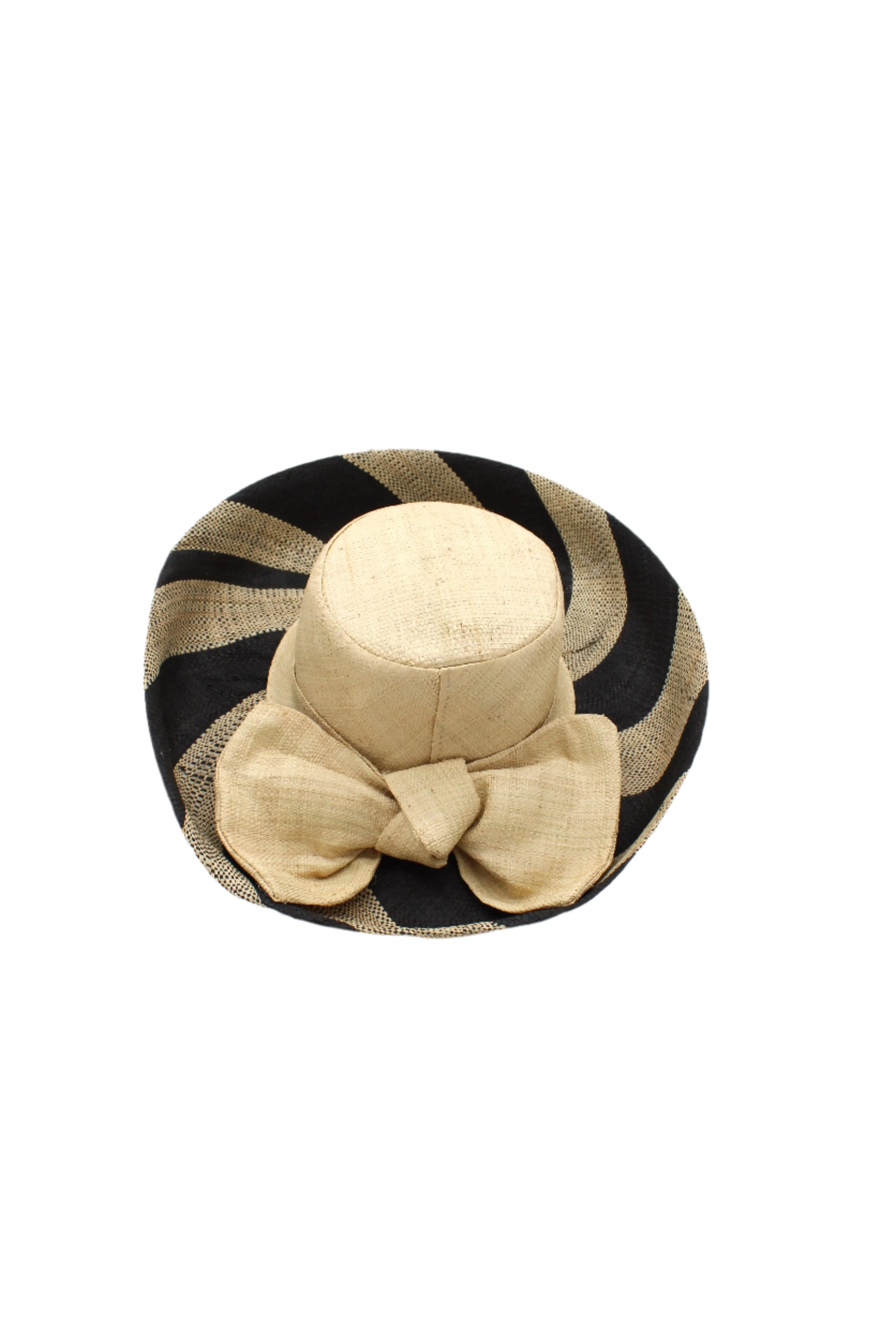 5" & 7" Wide Brim Two Tone Wide Stripe Straw Sun Hats with Big Bow