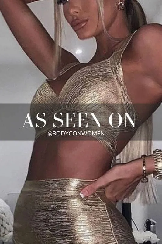 Ang Bandage Top and Mini Metallic Skirt Set - Hot Pink