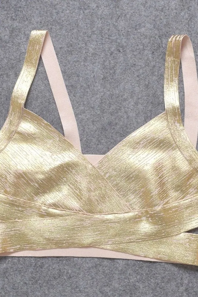 Ang Bandage Top and Mini Skirt Outfit Set - Gold