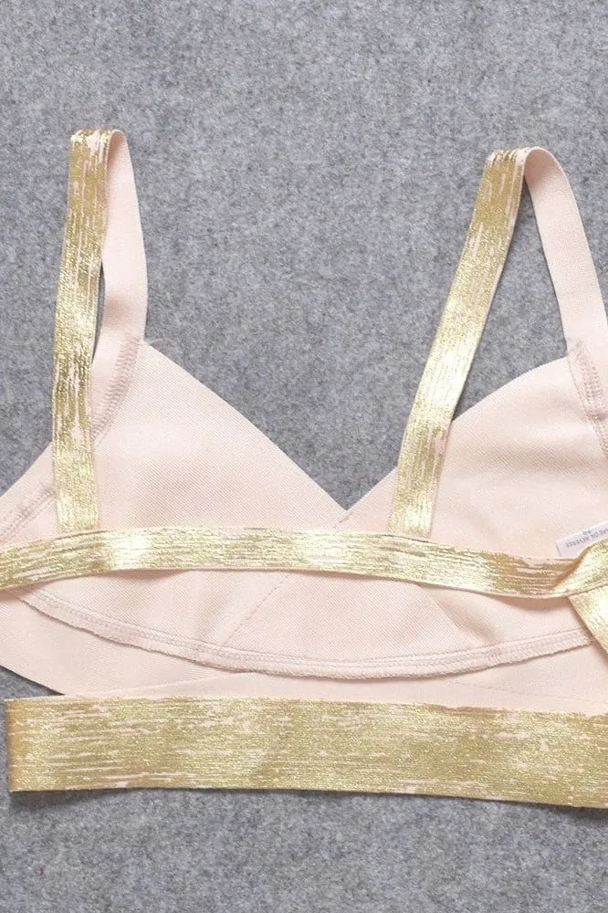 Ang Bandage Top and Mini Skirt Outfit Set - Gold