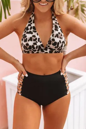 Animal Print Halter Neck Two Piece Push Up Bikini