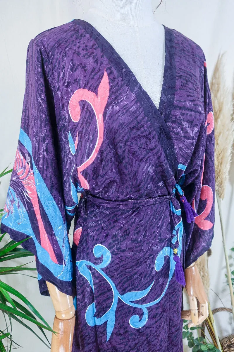 Aquaria Robe Dress - Blackberry Vines - Vintage Sari - Free Size XS