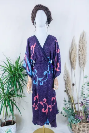 Aquaria Robe Dress - Blackberry Vines - Vintage Sari - Free Size XS