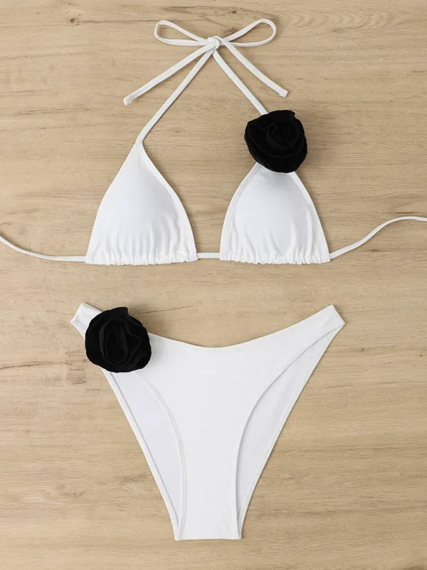 Blue Zone Planet |  3D flower triangle lace-up bikini