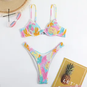 Blue Zone Planet |  Abstract Floral Print Two-Piece Bikini with Underwire Support Swimsuit