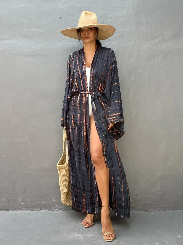 Blue Zone Planet |  Beach Tie Dye Graphic Print Sun Protection Cardigan Bikini Cover Up