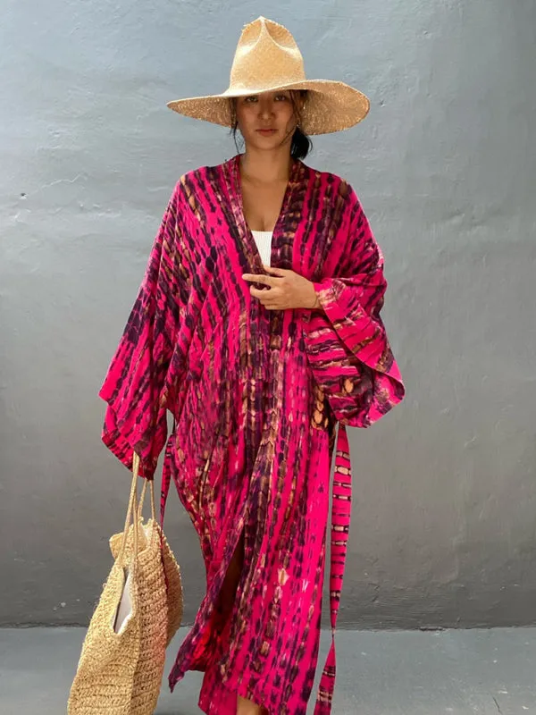 Blue Zone Planet |  Beach Tie Dye Graphic Print Sun Protection Cardigan Bikini Cover Up