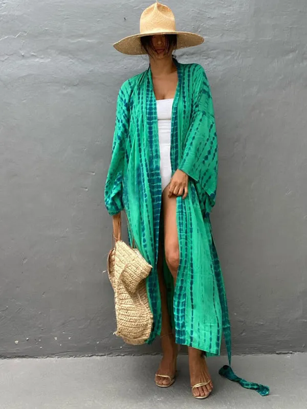 Blue Zone Planet |  Beach Tie Dye Graphic Print Sun Protection Cardigan Bikini Cover Up