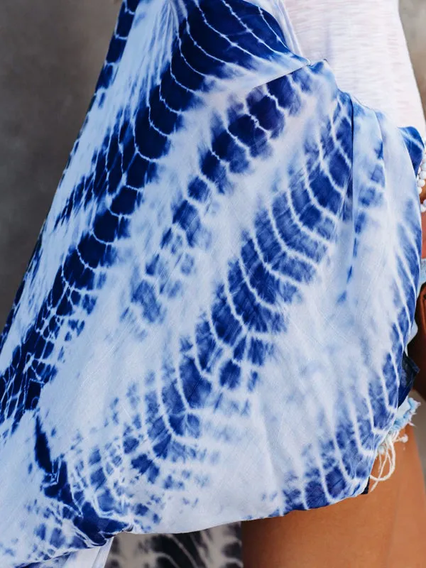 Blue Zone Planet |  Beach Tie Dye Graphic Print Sun Protection Cardigan Bikini Cover Up