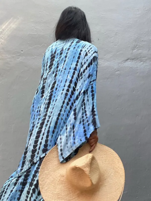 Blue Zone Planet |  Beach Tie Dye Graphic Print Sun Protection Cardigan Bikini Cover Up