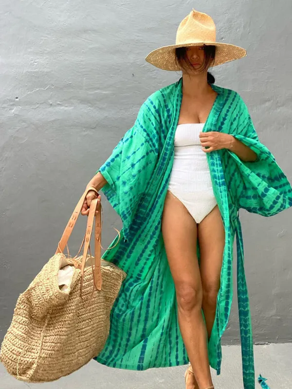 Blue Zone Planet |  Beach Tie Dye Graphic Print Sun Protection Cardigan Bikini Cover Up