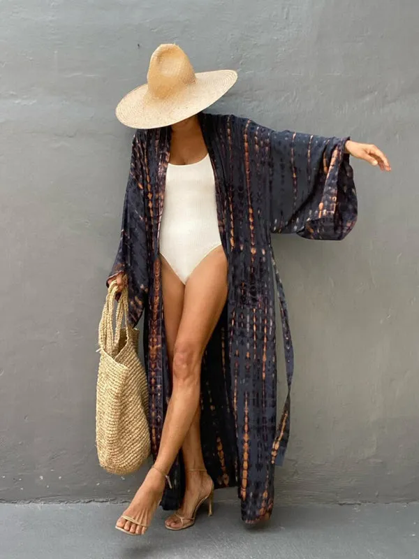 Blue Zone Planet |  Beach Tie Dye Graphic Print Sun Protection Cardigan Bikini Cover Up