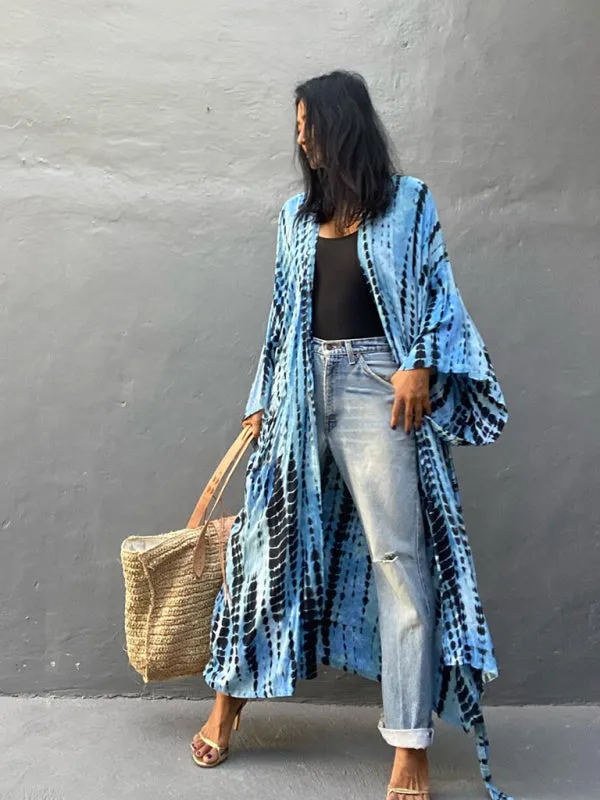 Blue Zone Planet |  Beach Tie Dye Graphic Print Sun Protection Cardigan Bikini Cover Up