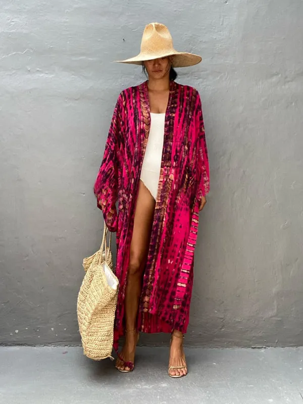 Blue Zone Planet |  Beach Tie Dye Graphic Print Sun Protection Cardigan Bikini Cover Up