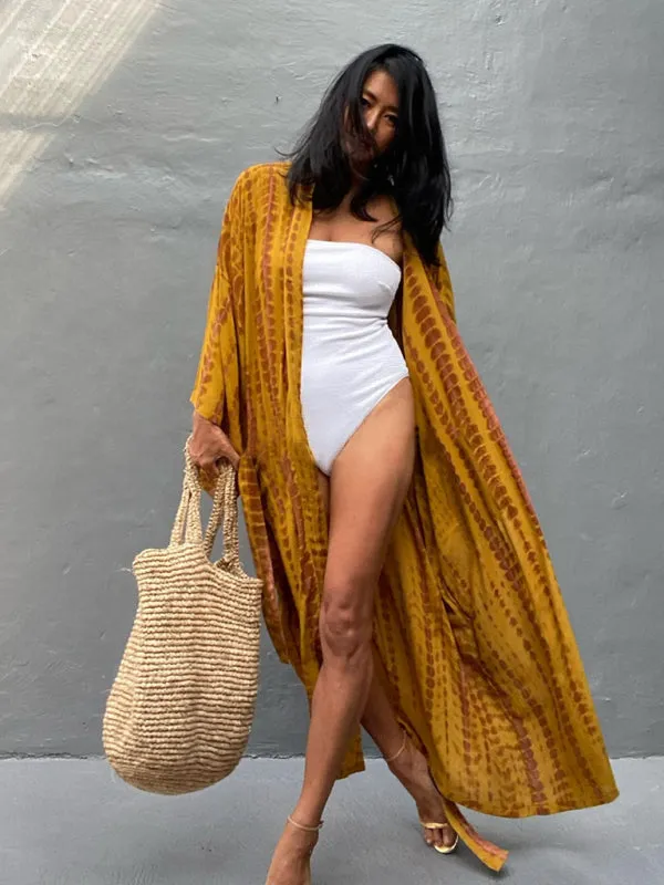 Blue Zone Planet |  Beach Tie Dye Graphic Print Sun Protection Cardigan Bikini Cover Up