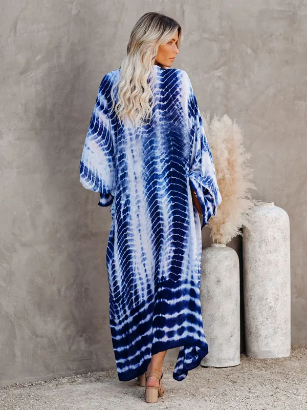 Blue Zone Planet |  Beach Tie Dye Graphic Print Sun Protection Cardigan Bikini Cover Up