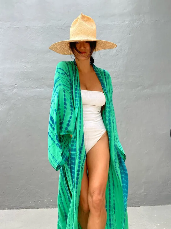 Blue Zone Planet |  Beach Tie Dye Graphic Print Sun Protection Cardigan Bikini Cover Up