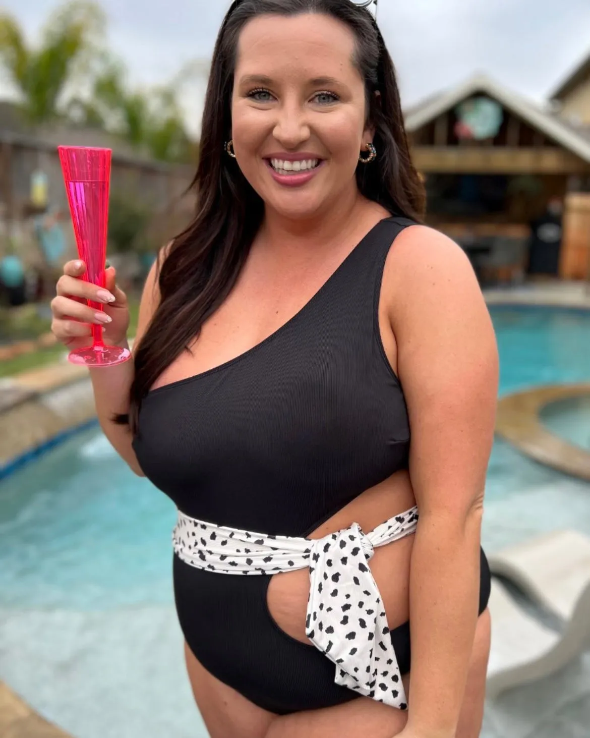 Bungalow Black Ribbed One Piece Side Cut Wrap Tie Swimsuit