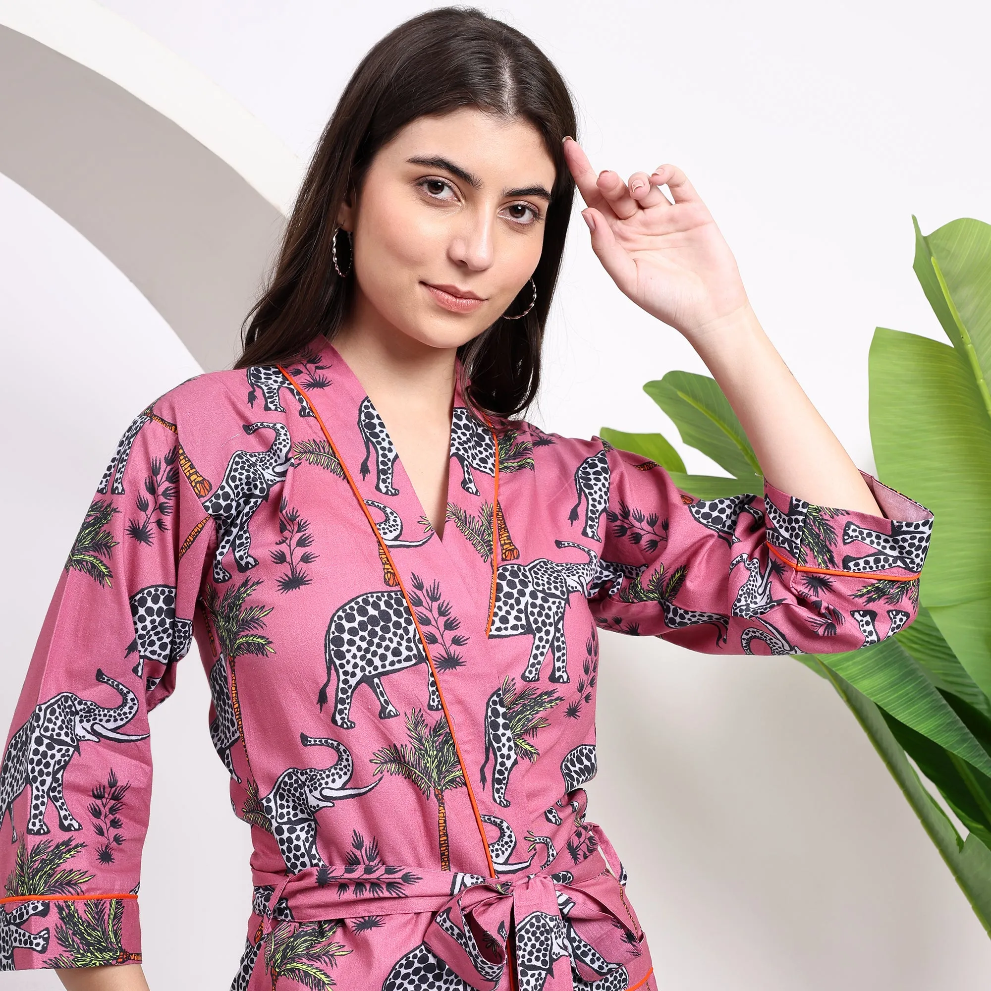 Cotton Kimono Pink Robes - Ideal for Lounge & Beach Wear
