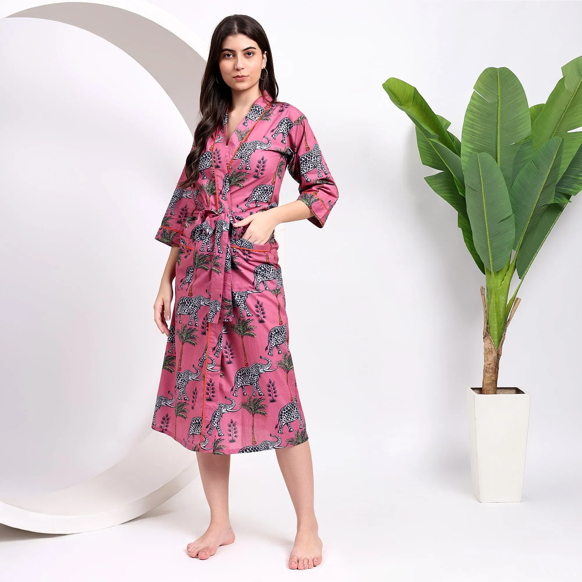 Cotton Kimono Pink Robes - Ideal for Lounge & Beach Wear