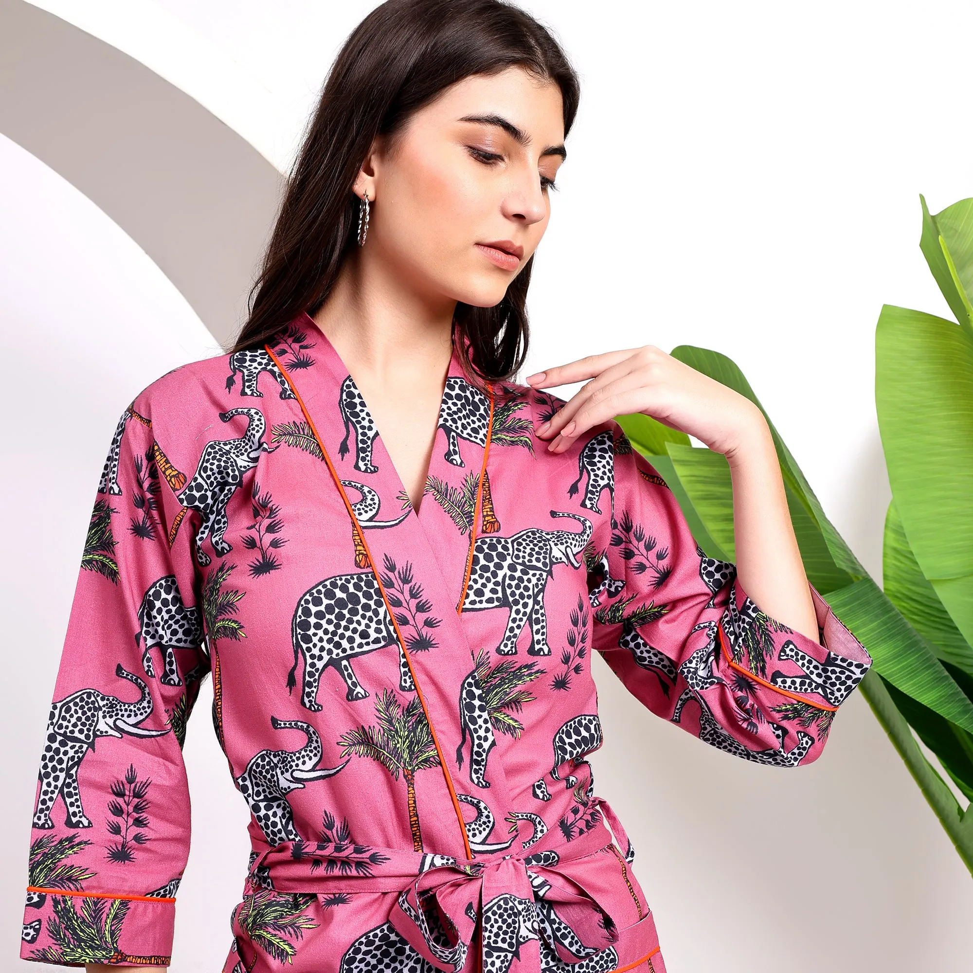 Cotton Kimono Pink Robes - Ideal for Lounge & Beach Wear
