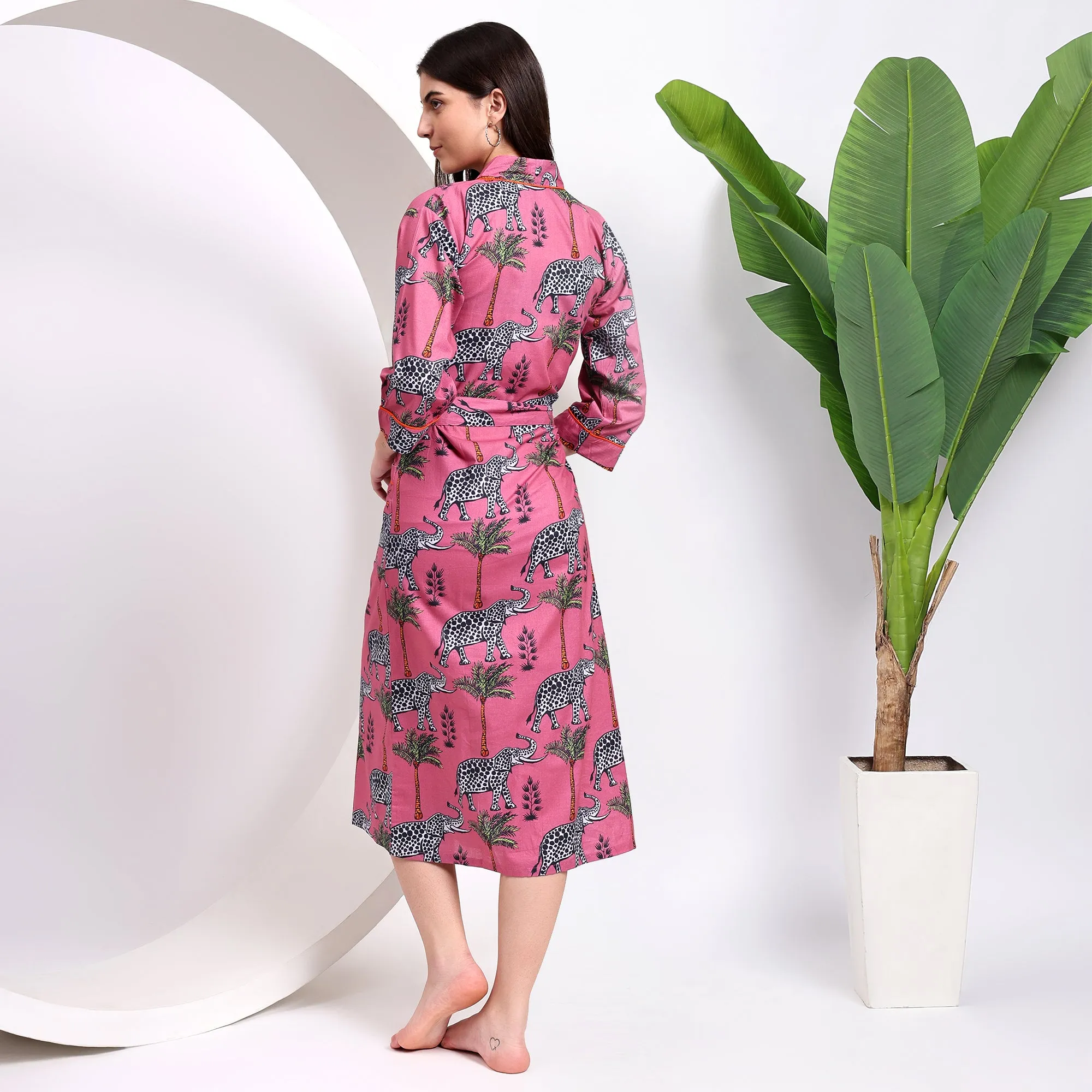 Cotton Kimono Pink Robes - Ideal for Lounge & Beach Wear