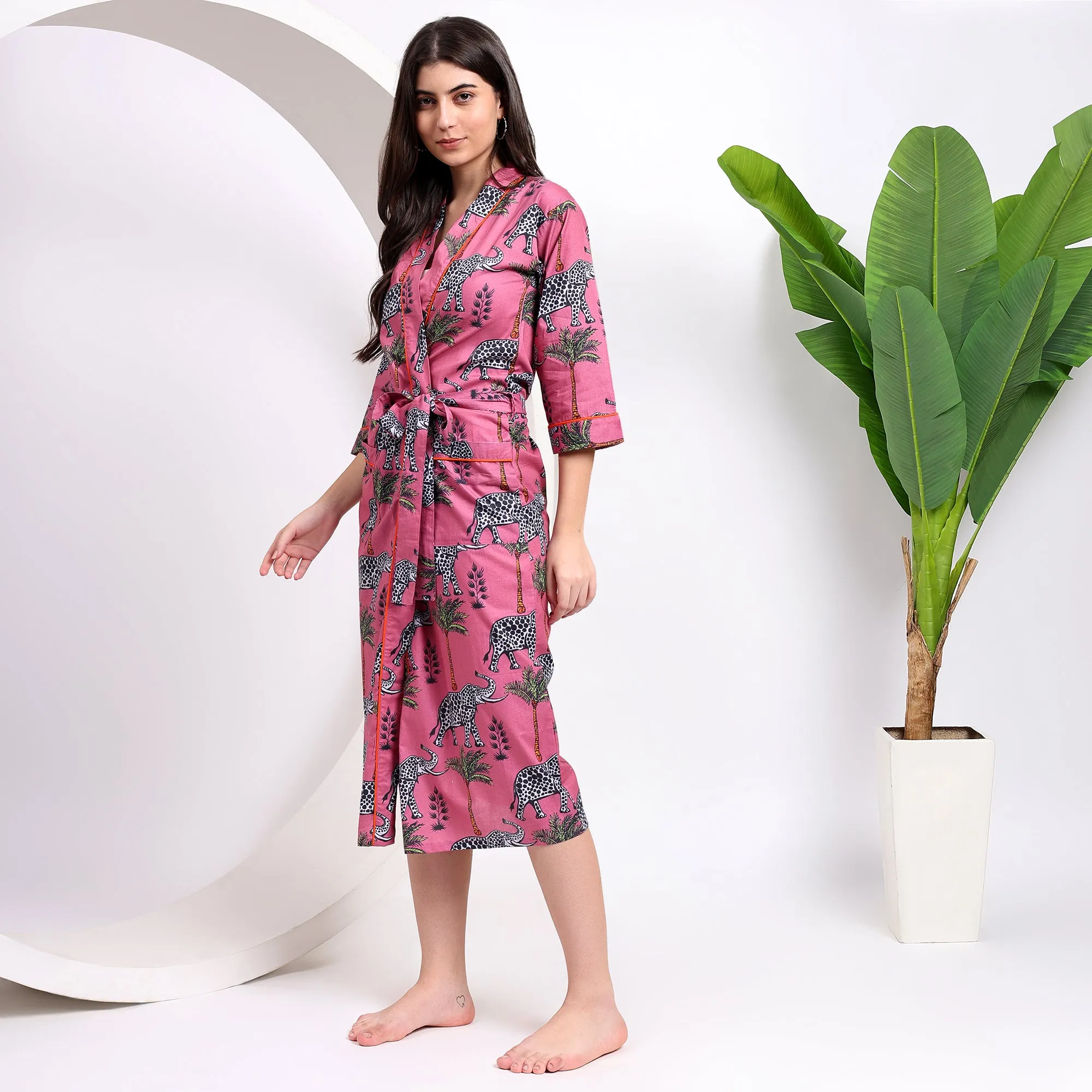 Cotton Kimono Pink Robes - Ideal for Lounge & Beach Wear