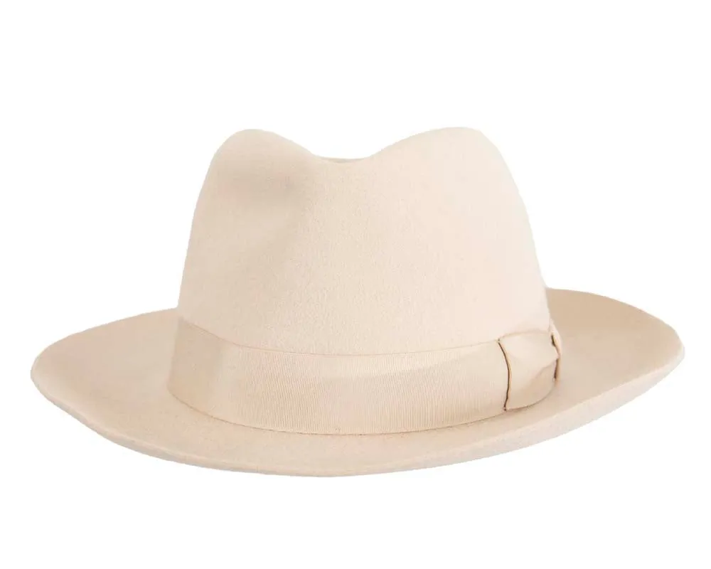 Cream wide brim rabbit fur fedora hat