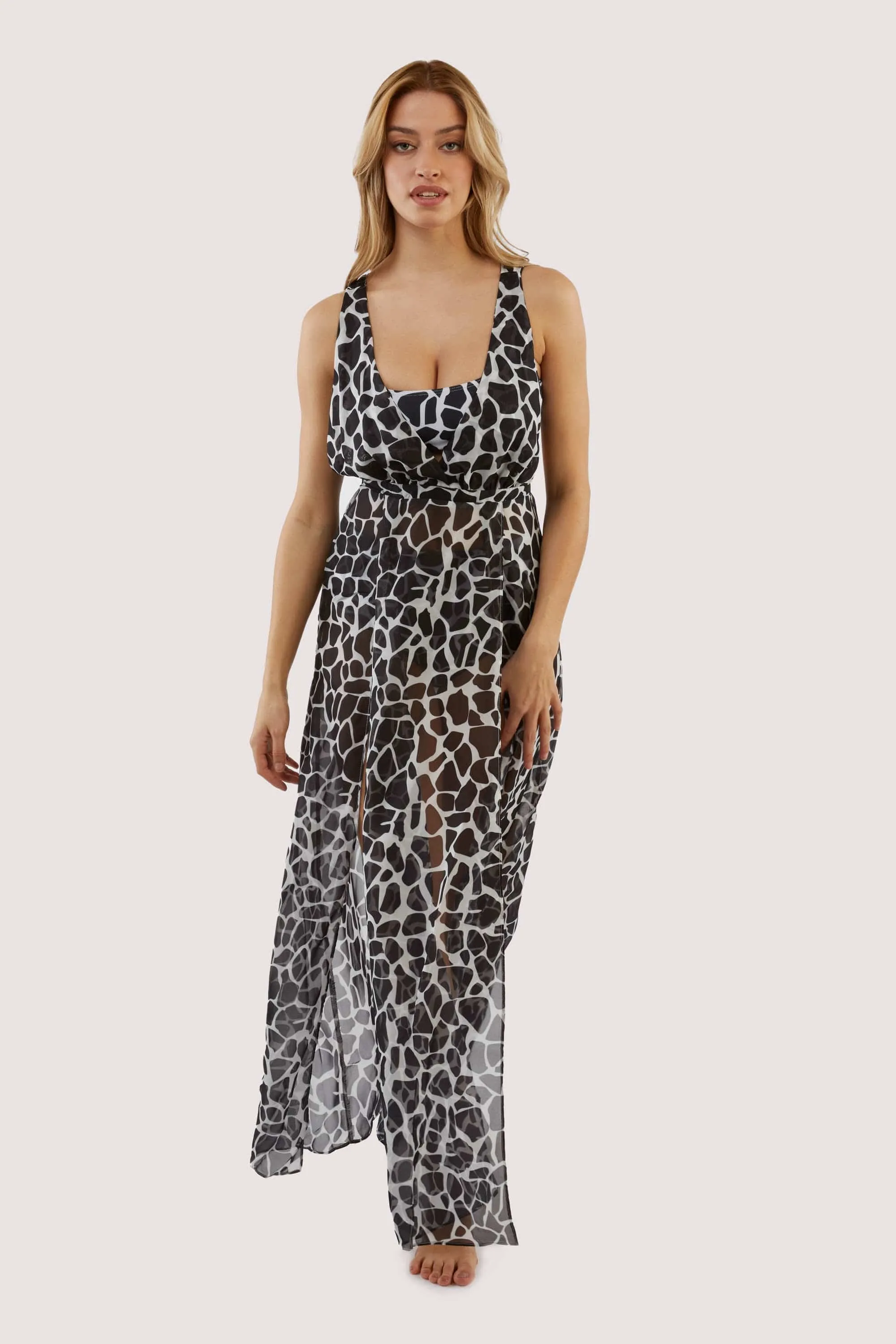 Cross Back Maxi Beach Dress White Giraffe