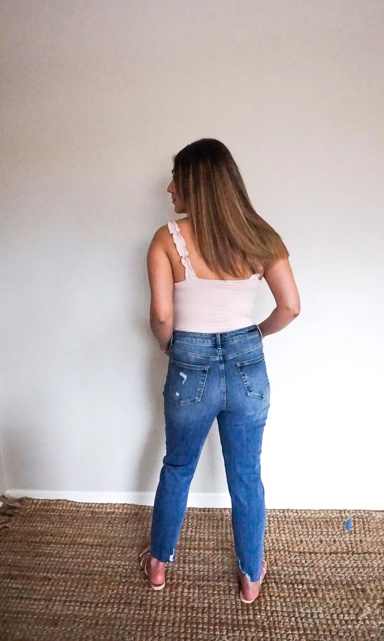 Double Ruffle Shoulder Strap Tank Knit Top-Pink