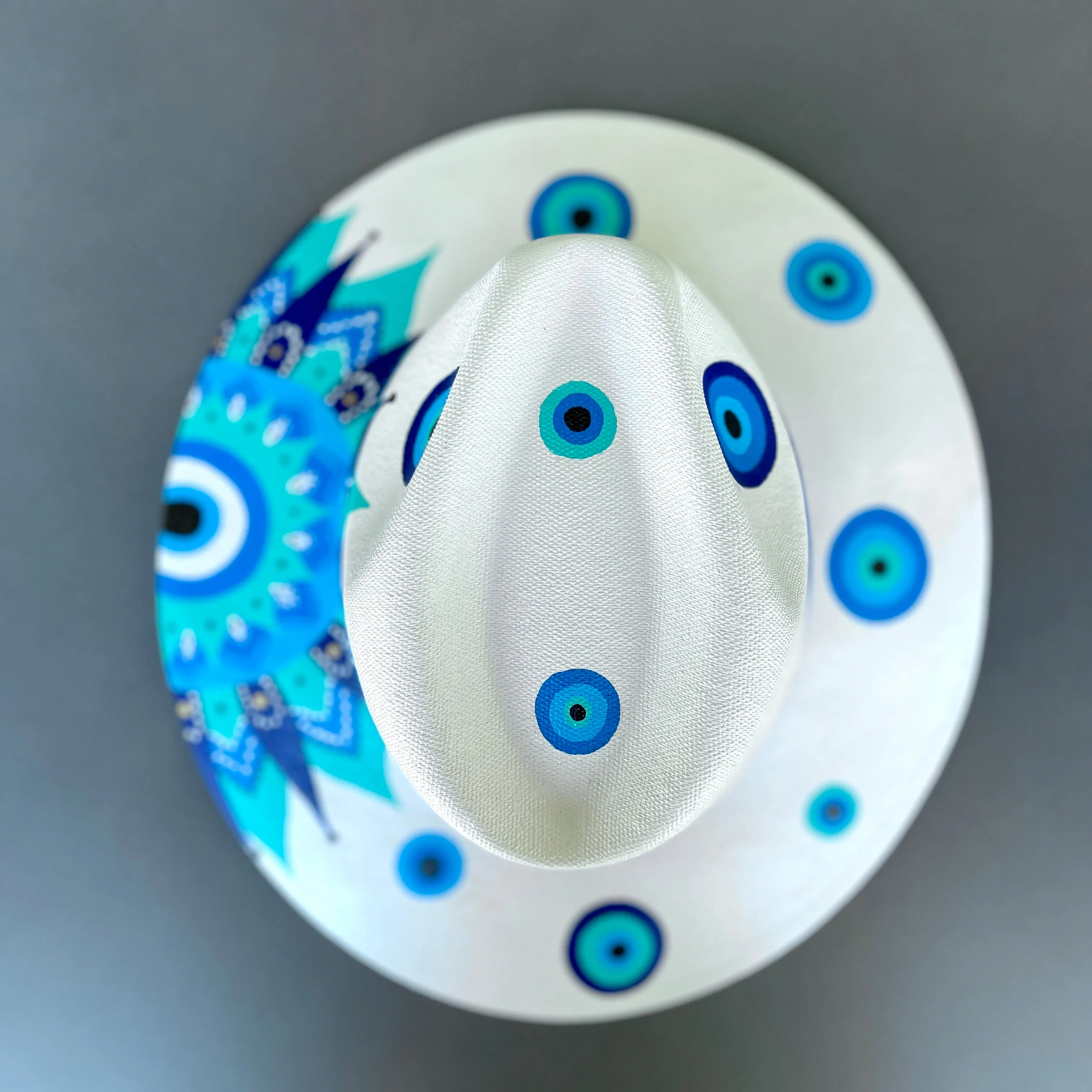 Evil Eye Hand Painted Hat with Mexican Mandala Design.
