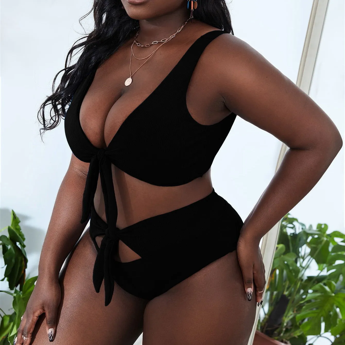 Explosive High Waist Cut Out Tie-Knot Bikini Swimsuits