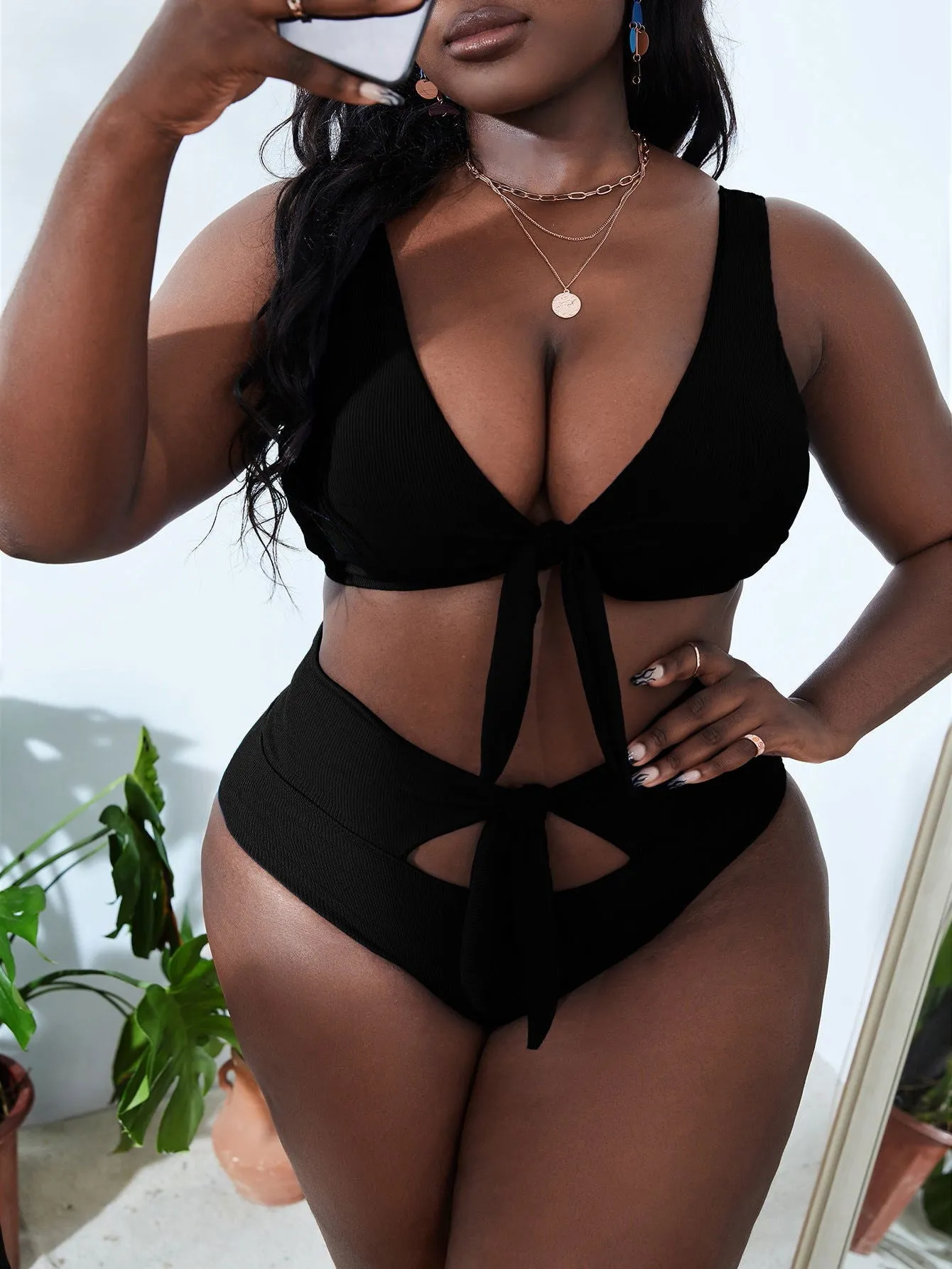 Explosive High Waist Cut Out Tie-Knot Bikini Swimsuits