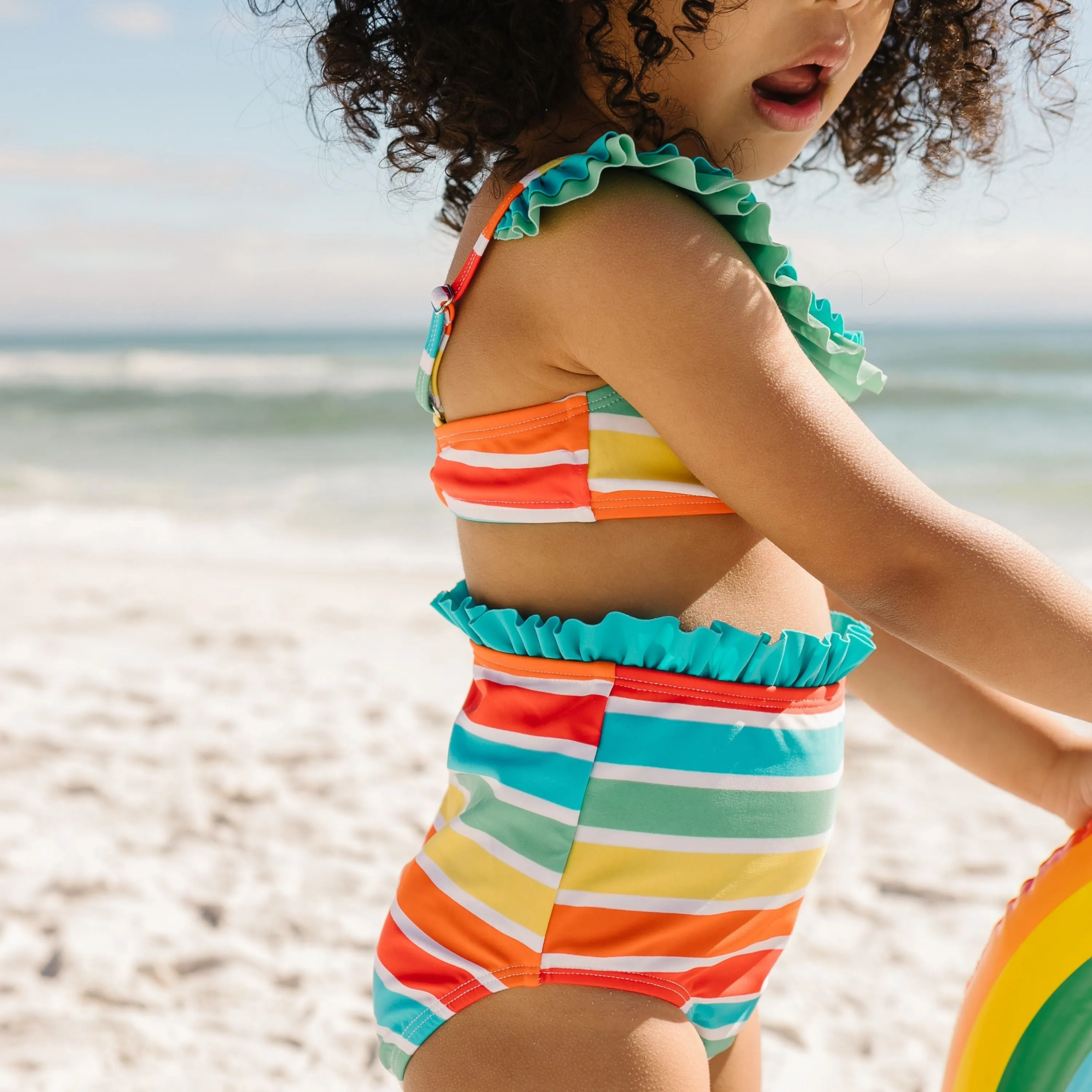 Girls Bikini 2 Piece Ruffle Swimsuit Set - "Rainbow"