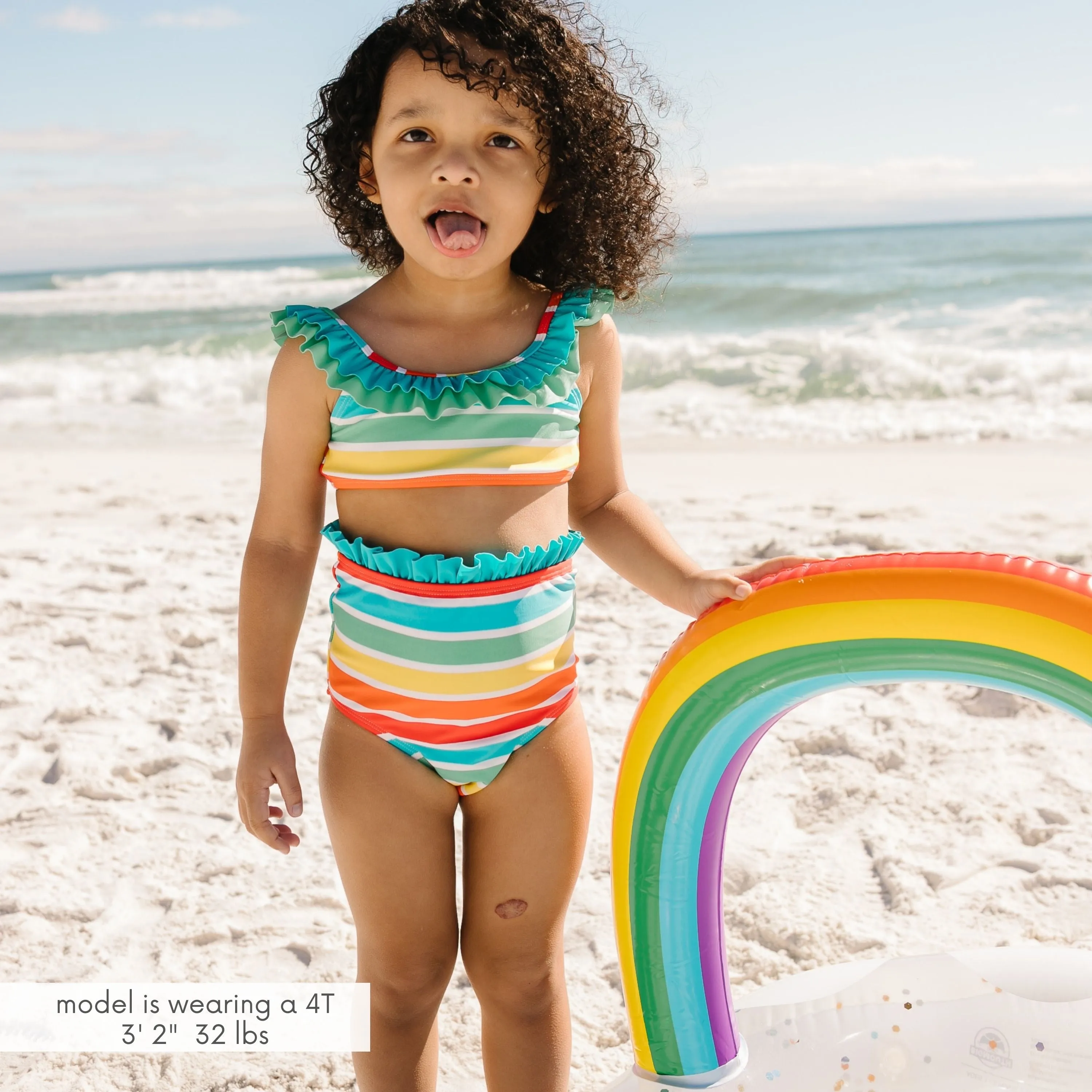 Girls Bikini 2 Piece Ruffle Swimsuit Set - "Rainbow"