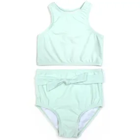 Girls Halter Top High-Waisted Set (2 Piece) | "Tied with a Bow" Whispering Blue