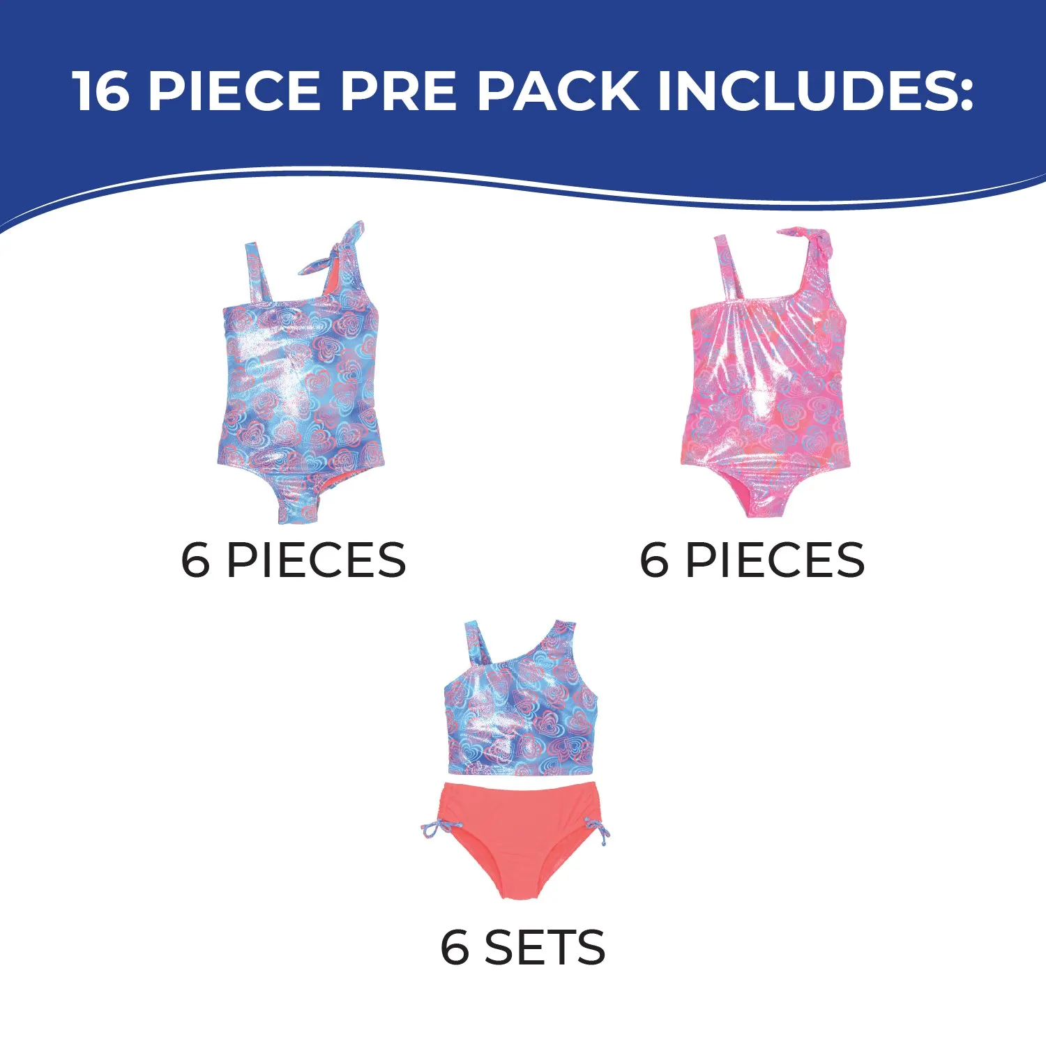 GT-LT440 - Wholesale Toddler Girl's Foiled Heart Print One-Piece & Two-Piece Swimsuits