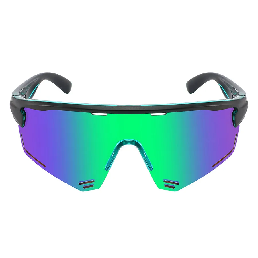 HALF FRAME SPORTS SHIELD UNISEX COLOR MIRROR SUNGLASSES 55715LTT/RV