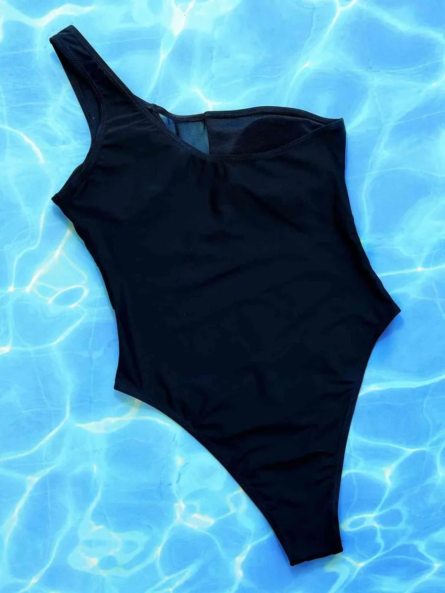 Hidden Depths One Shoulder One Piece Black Swimsuit