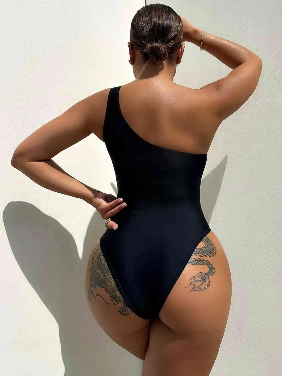 Hidden Depths One Shoulder One Piece Black Swimsuit