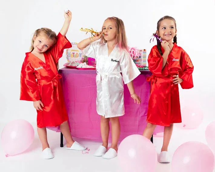 Kids Satin Robes for Junior Bridesmaids and Flower Girls - Script Glitter Arrow and Heart