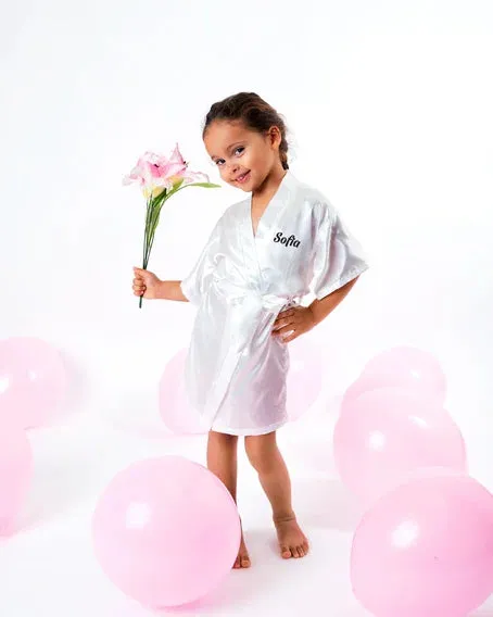 Kids Satin Robes for Junior Bridesmaids and Flower Girls - Script Glitter Arrow and Heart