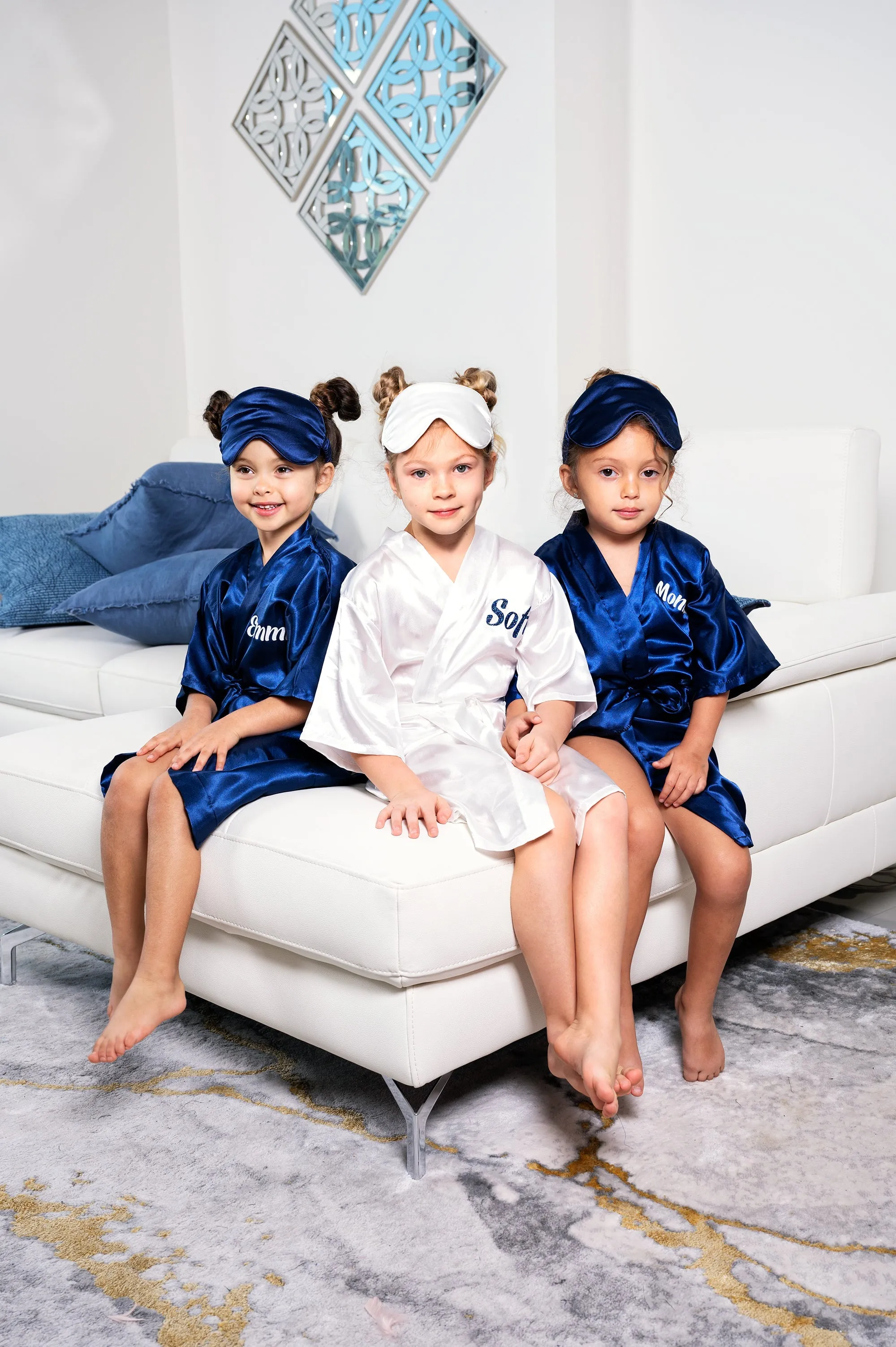 Kids Satin Robes for Junior Bridesmaids and Flower Girls - Script Glitter Arrow and Heart
