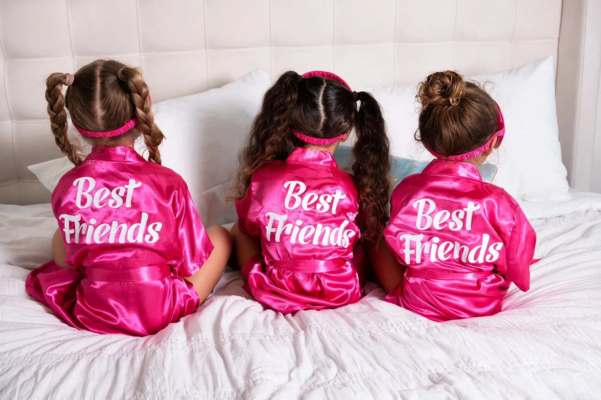 Kids Satin Robes for Junior Bridesmaids and Flower Girls - Script Glitter Arrow and Heart