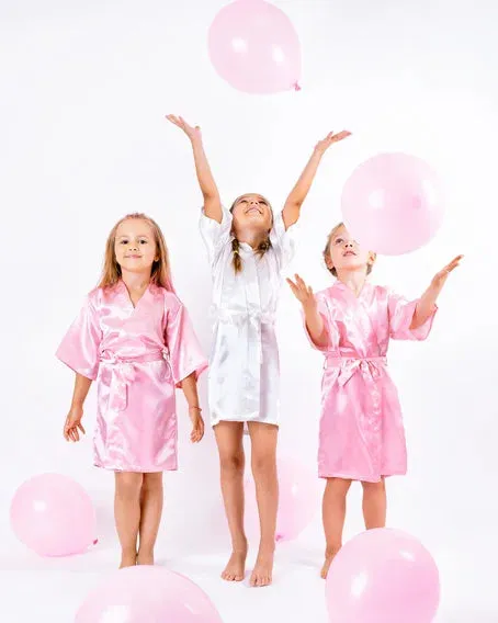 Kids Satin Robes for Junior Bridesmaids and Flower Girls - Script Glitter Arrow and Heart