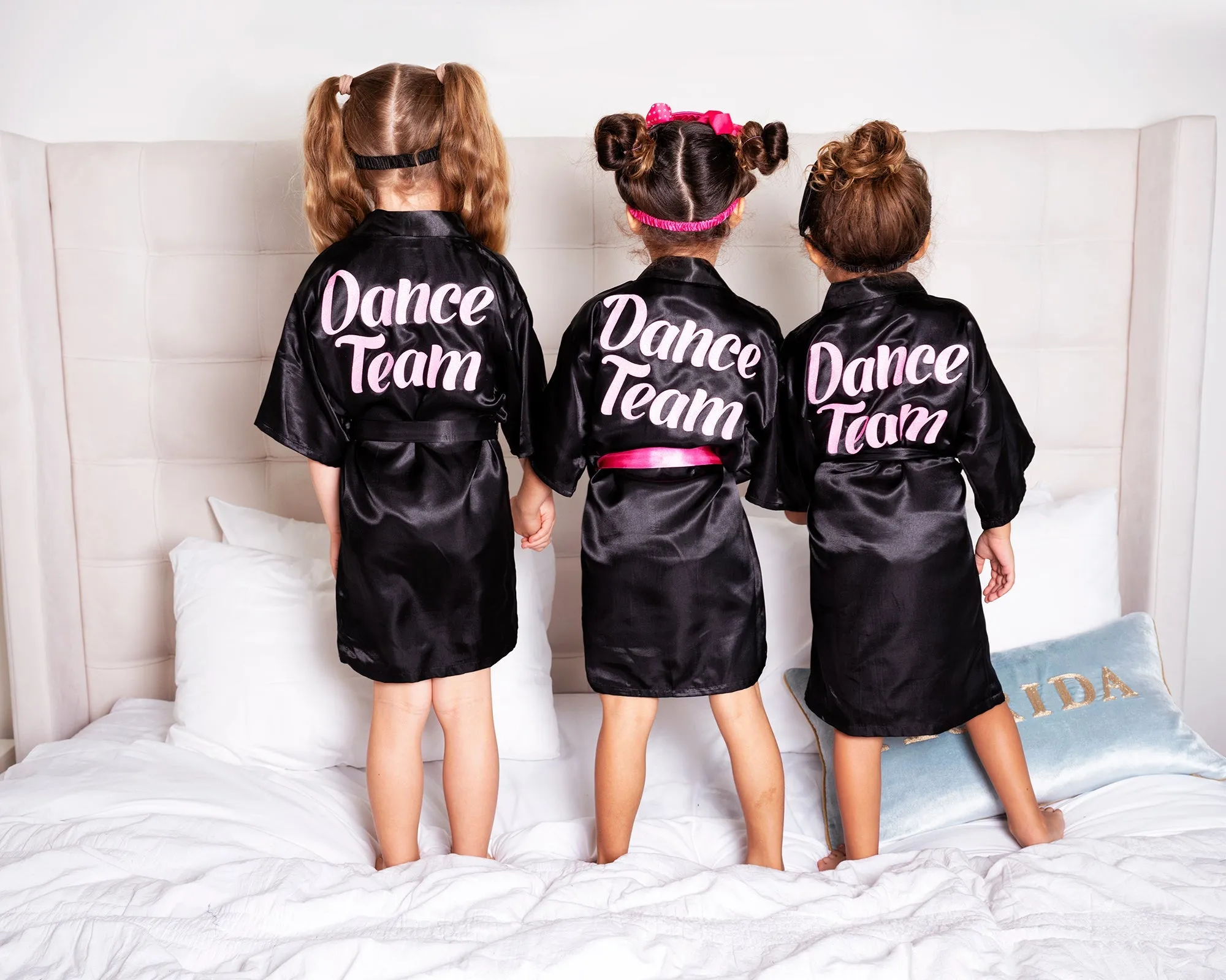 Kids Satin Robes for Junior Bridesmaids and Flower Girls - Script Glitter Arrow and Heart