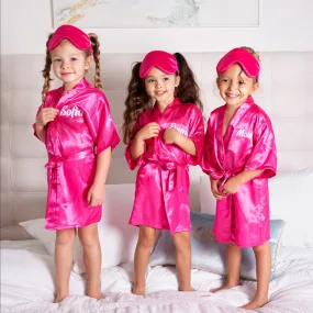 Kids Satin Robes for Junior Bridesmaids and Flower Girls - Script Glitter Arrow and Heart