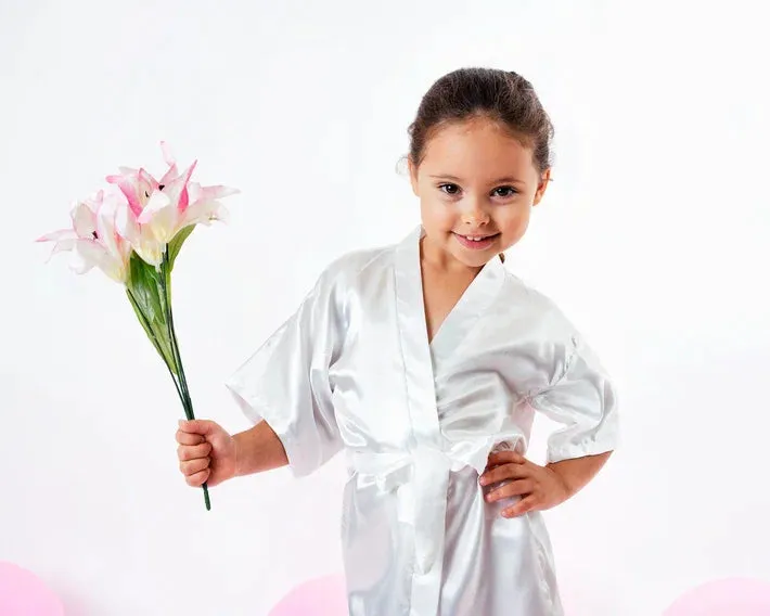 Kids Satin Robes for Junior Bridesmaids and Flower Girls - Script Glitter Arrow and Heart